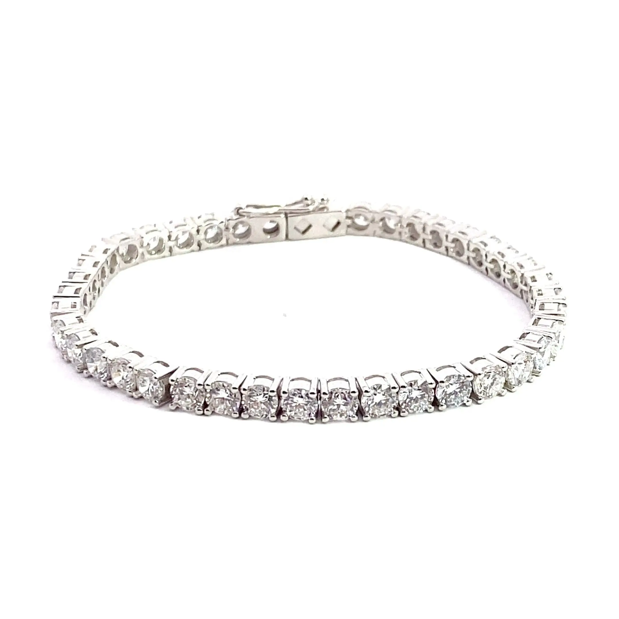 Finished 6 carat round lab grown diamond tennis bracelet in solid 18k white gold