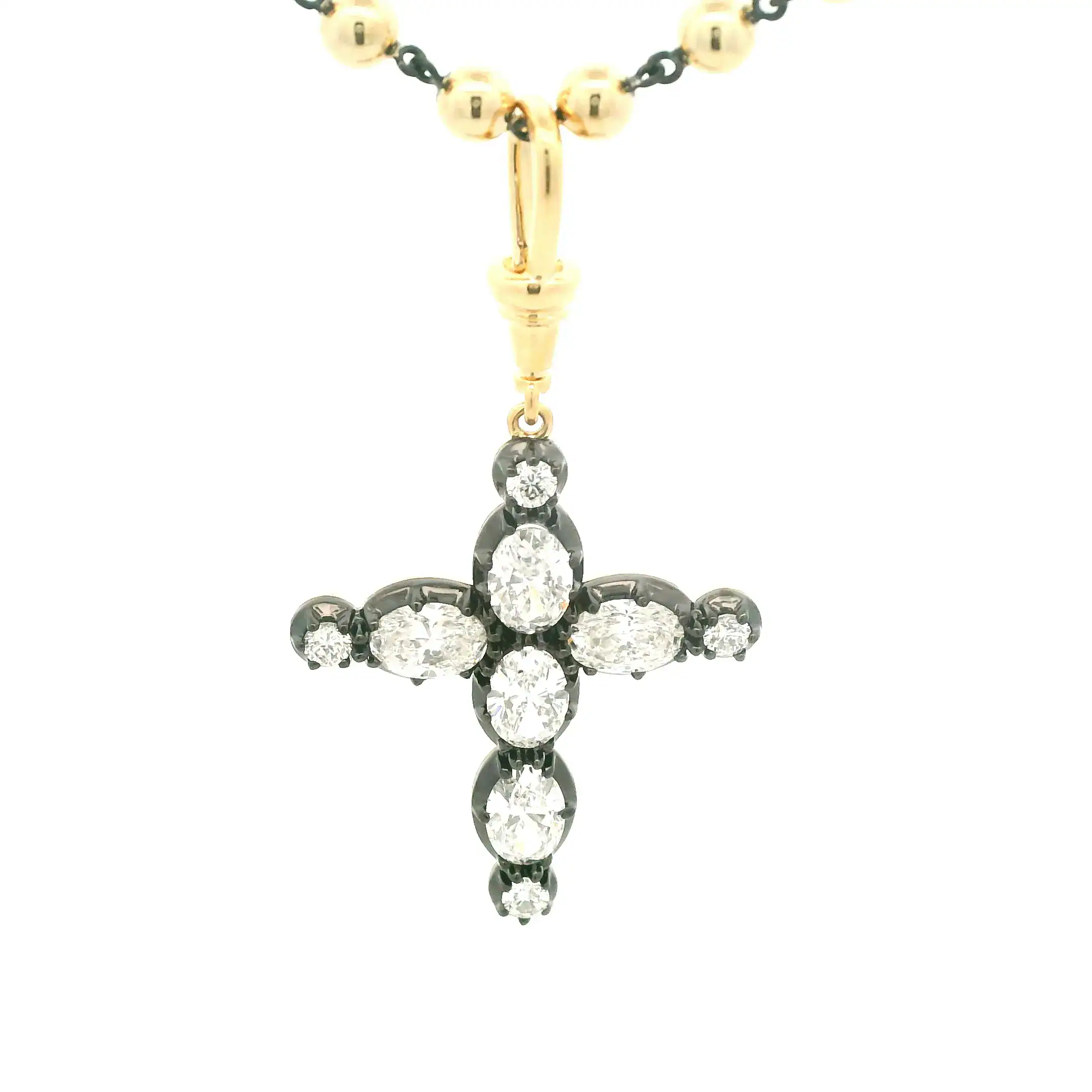 Finished diamond cross pendant necklace in solid 18k yellow gold