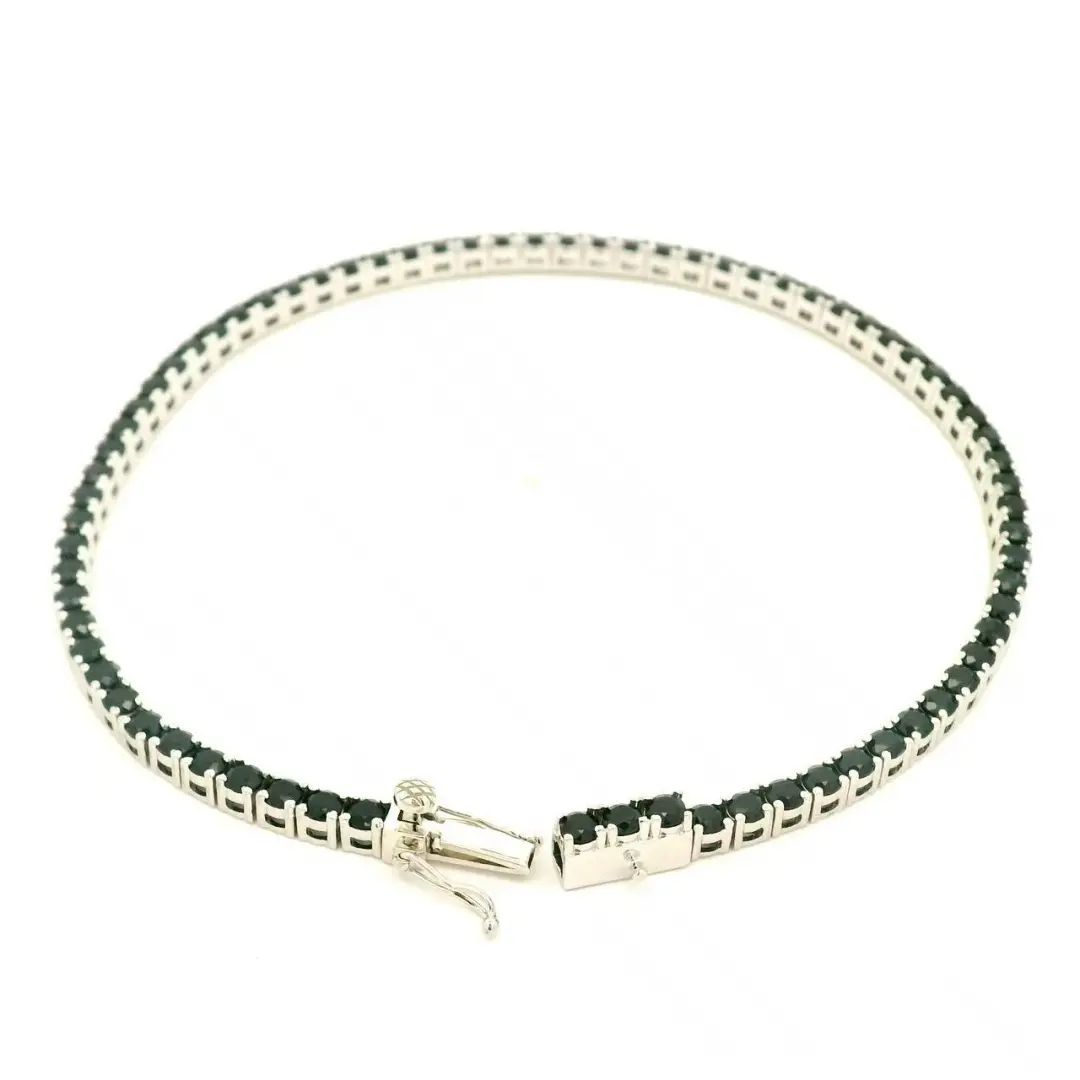 Black lab grown diamond tennis bracelet in 14K solid gold with a slim prong-set diamond line