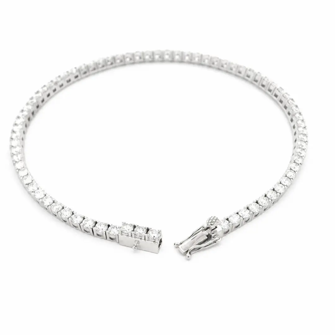 Lab grown diamond tennis bracelet in 14K white gold with a classic prong-set diamond line