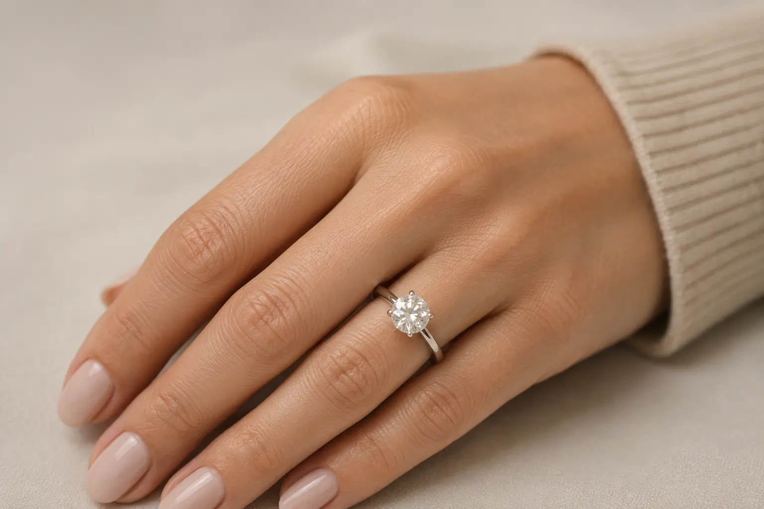 Engagement ring on the left hand ring finger for buyers asking what hand does an engagement ring go on