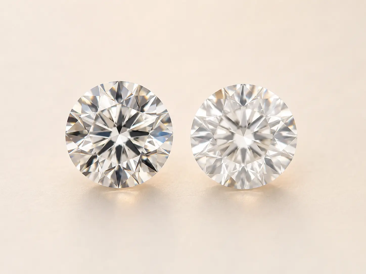 Two round brilliant diamonds comparing light return for a diamond buying guide
