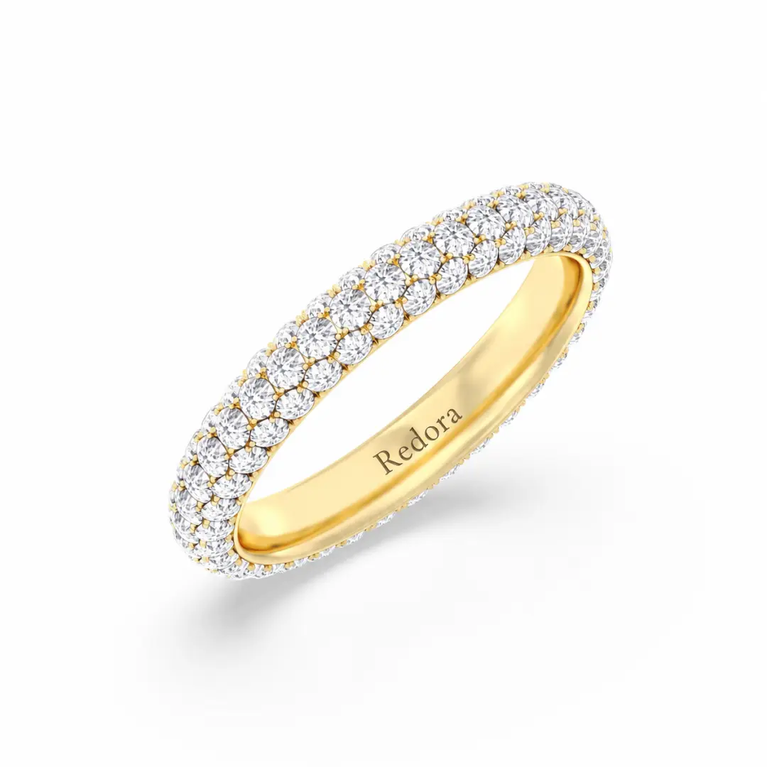 Windsor Classic Three Row Lab Diamond Eternity Band in 18K yellow gold with 142 round diamonds