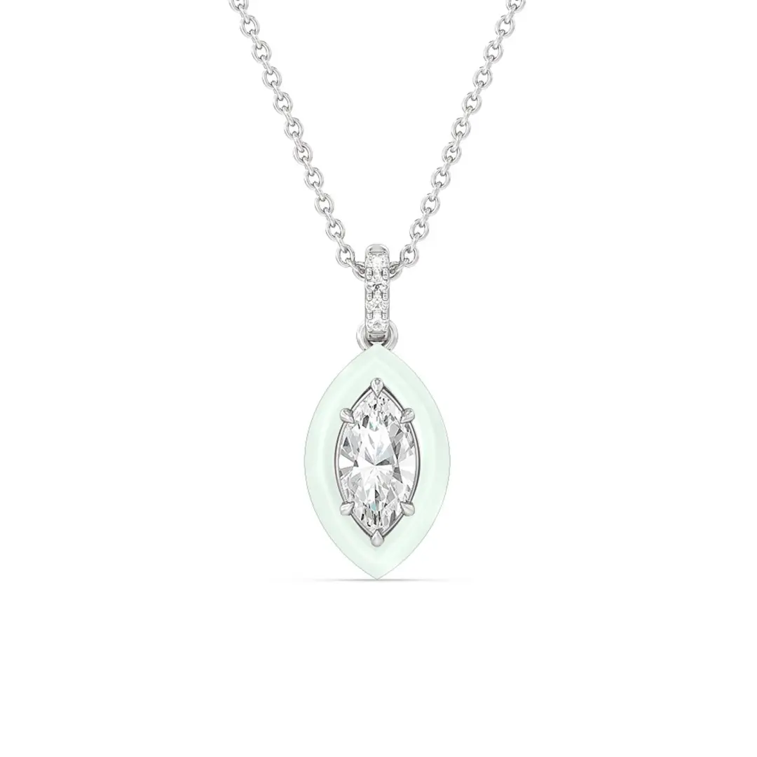 marquise diamond pendant necklace with a honeydew ceramic frame in 14k white gold