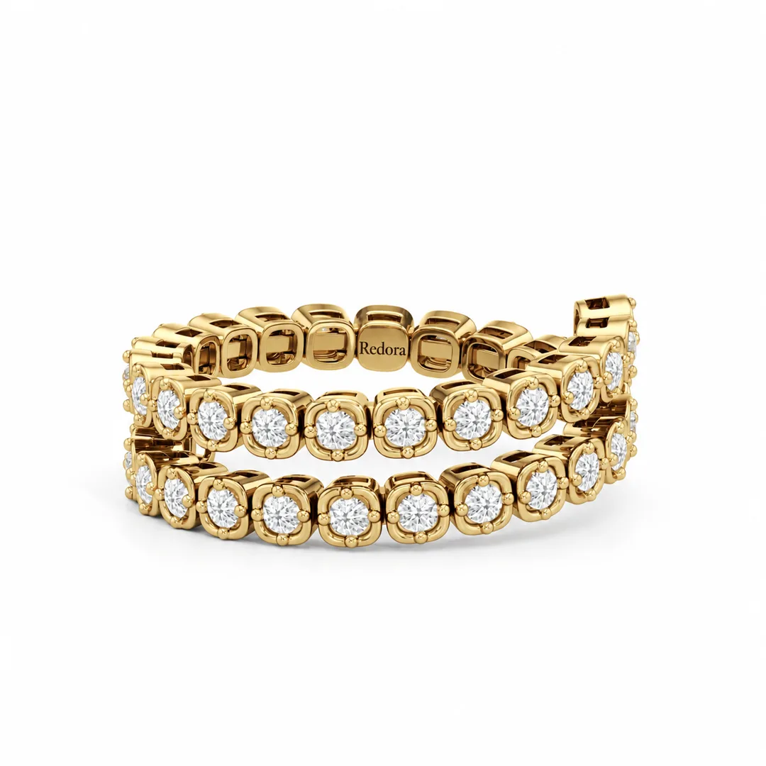 diamond wrap ring in 14k yellow gold, two rows of cup set diamonds on top