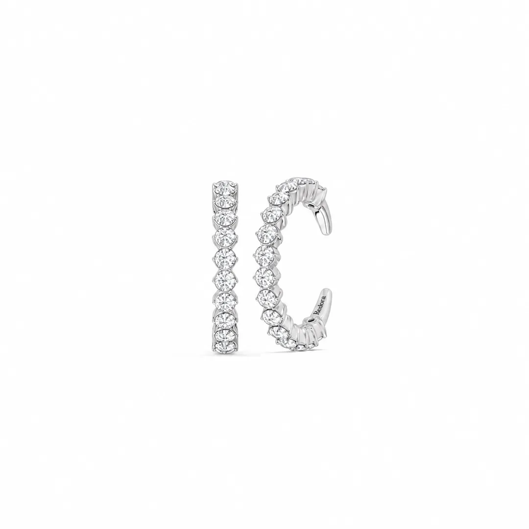 honeycomb diamond ear cuff in 14k white gold, front and side view