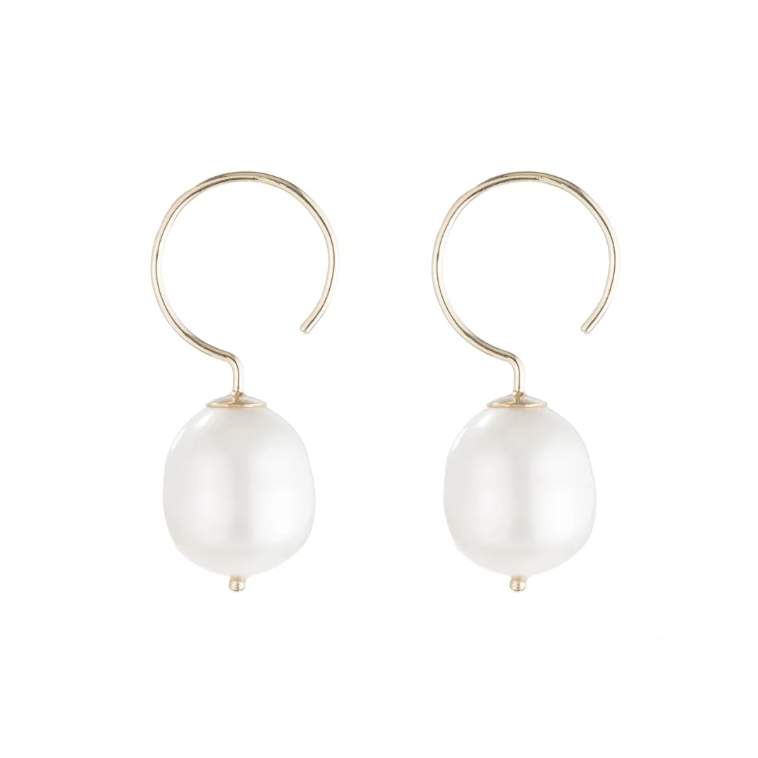 baroque cultured pearl hoop earrings in 14k yellow gold with small hoops and irregular drops, product view