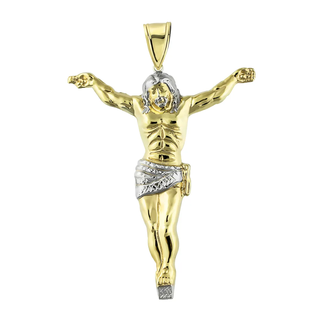 Jesus body pendant in two tone 10K gold, polished figure with white hair and loincloth
